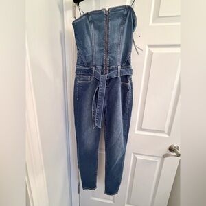 Guess Blue Denim Strapless Jumpsuit